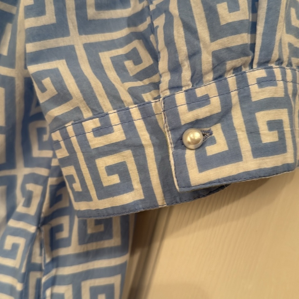 Just Darviny Women’s Size Large Charlotte Dress Greek Key Blue White - Picture 5 of 7